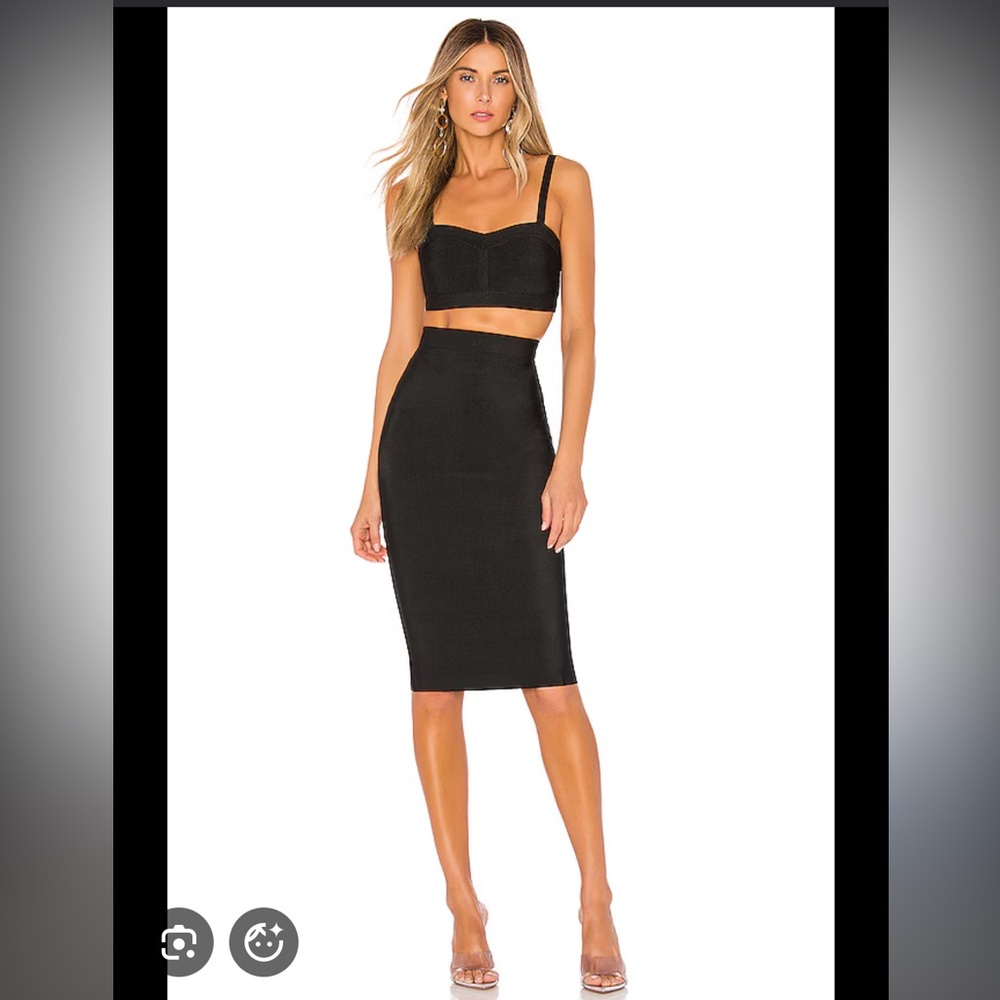 Superdown Elegant Black Strappy set pencil skirt crop medium